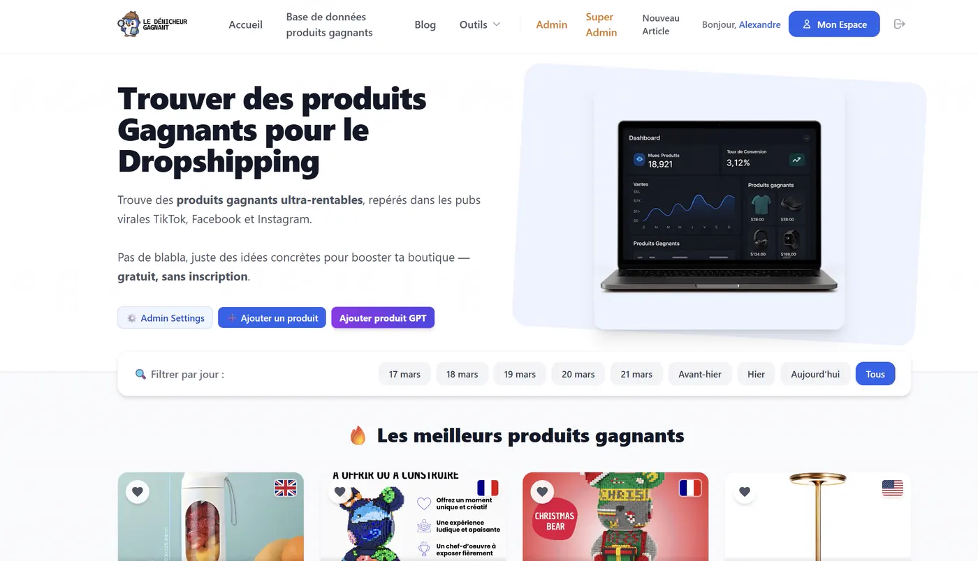 Page d'accueil du site Le Dénicheur Gagnant