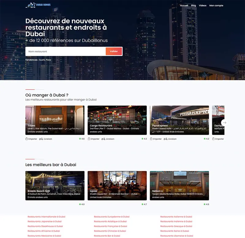 Page d'accueil du site DubaiBonus