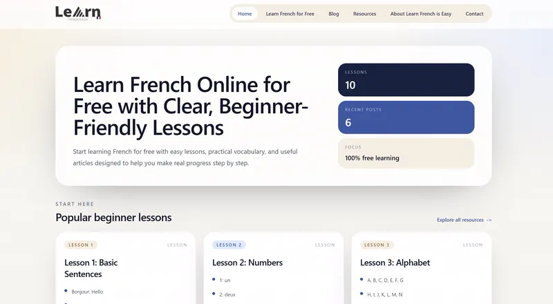 Page d'accueil du site Learn French is Easy